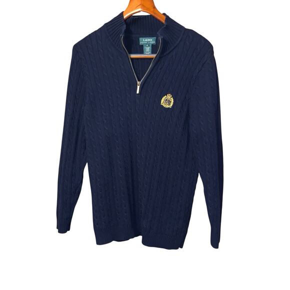 Lauren Ralph Lauren Sweater 1x Crest Dark blue 1/4 Zip Up Embroidered Logo LRL - Picture 1 of 6